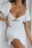 Aperol Spritz Shirred Bodice Puff Sleeve Mini Dress White sold by Selfie Leslie