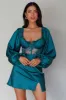 Trophy Long Sleeve Lace Bodice Mini Dress Forest Green sold by Selfie Leslie