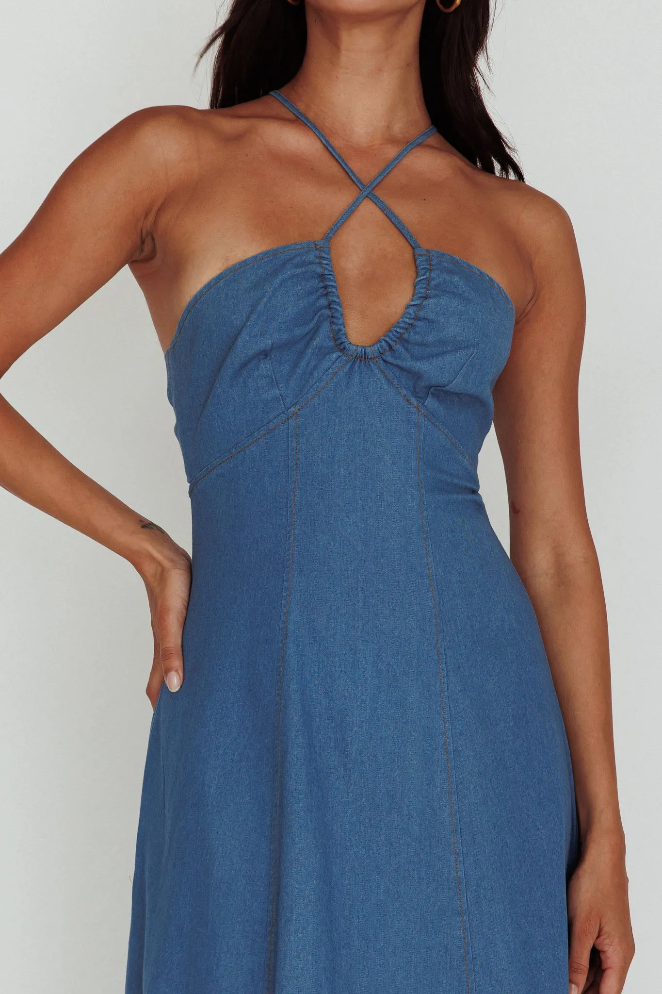 Leilana Halterneck Maxi Dress Denim sold by Selfie Leslie product image thumbnail 4