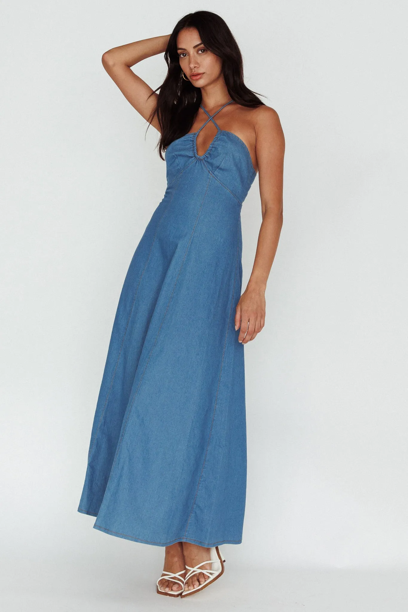 Leilana Halterneck Maxi Dress Denim sold by Selfie Leslie product image thumbnail 3