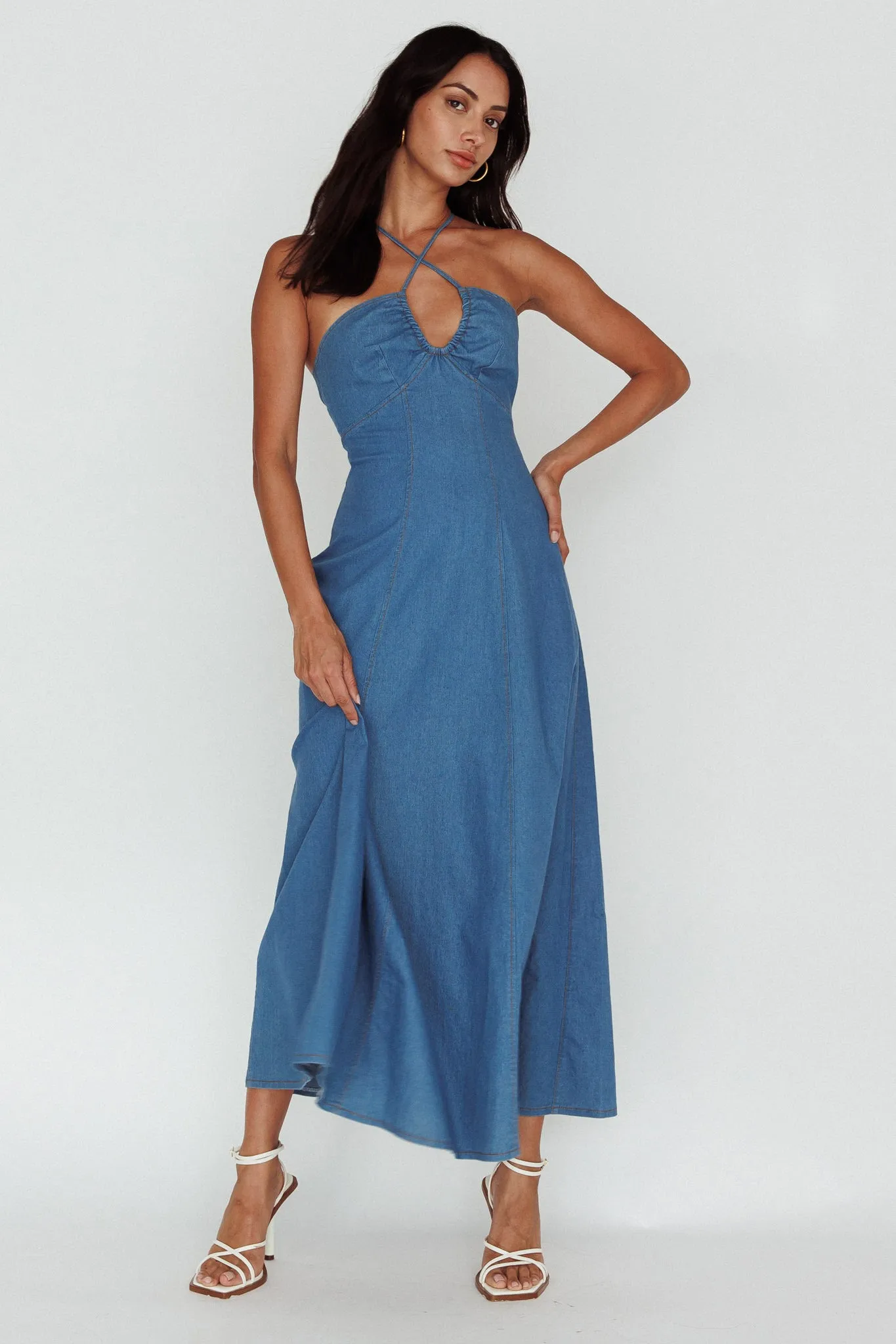 Leilana Halterneck Maxi Dress Denim sold by Selfie Leslie