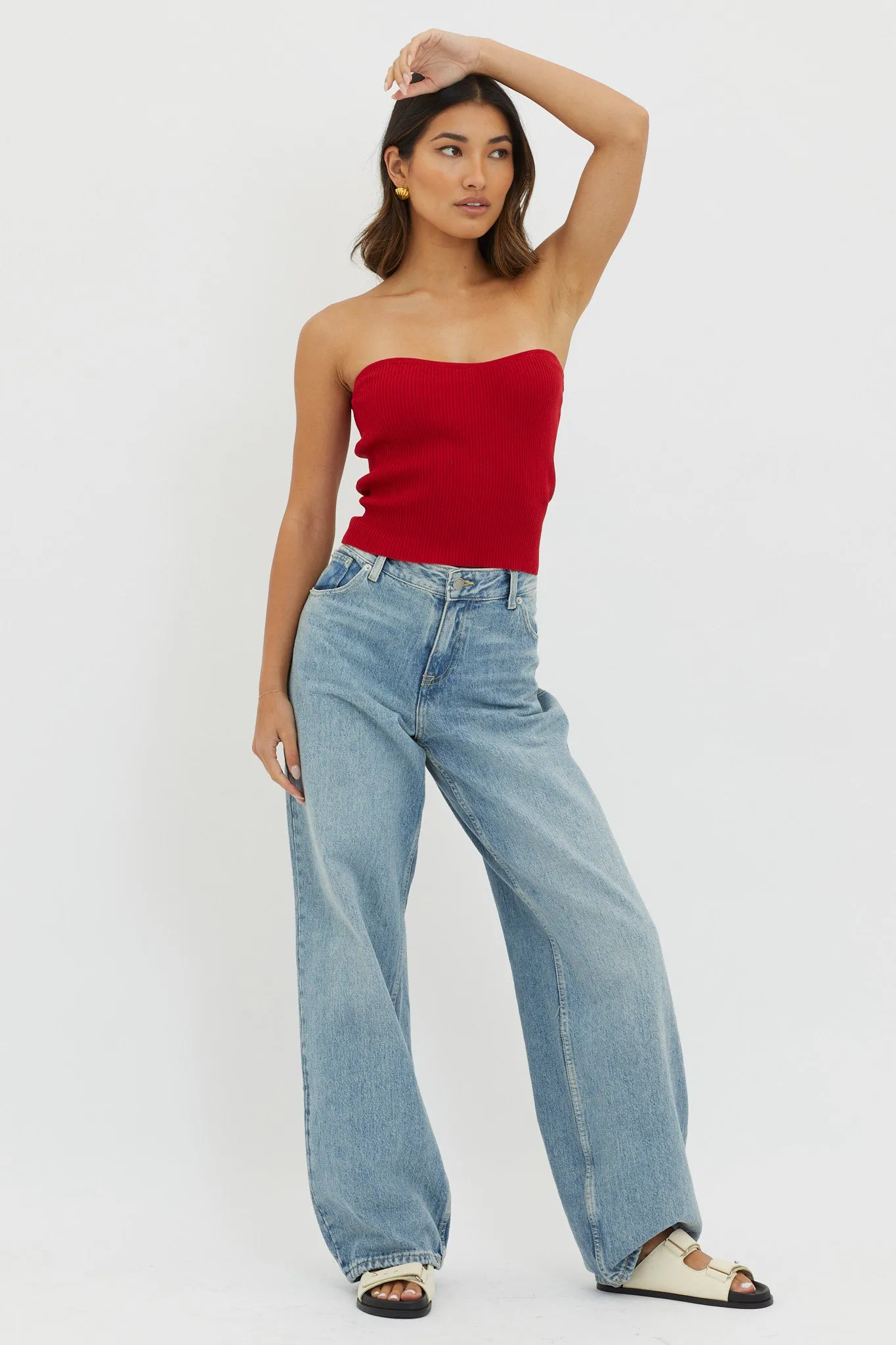 Flora Strapless Knit Top Wine sold by Selfie Leslie product image thumbnail 3