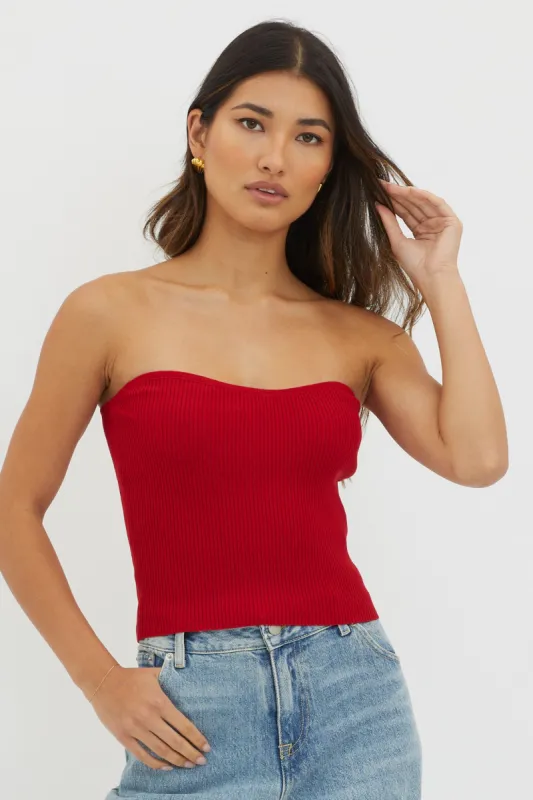Flora Strapless Knit Top Wine sold by Selfie Leslie