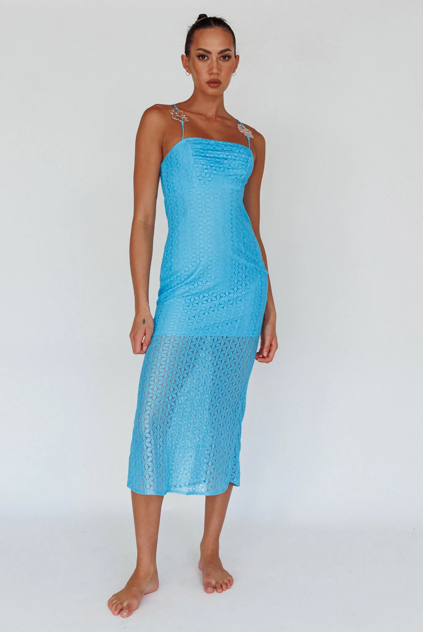 Lazy Daisy Flower Strap Midi Dress Blue sold by Selfie Leslie