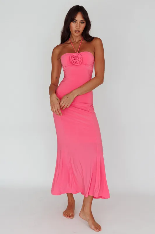 Ibiza Sunset Bust Flower Midi Dress Hot Pink sold by Selfie Leslie