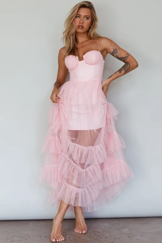 Moonlight Sonata Ruffle Mesh Maxi Dress Cameo Pink sold by Selfie Leslie