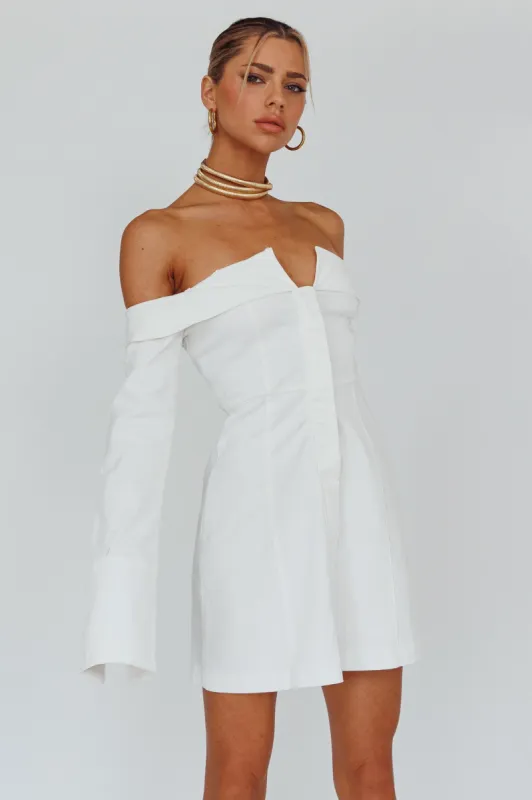 Tamra Long Sleeve Off-Shoulder Zip Dress White sold by Selfie Leslie