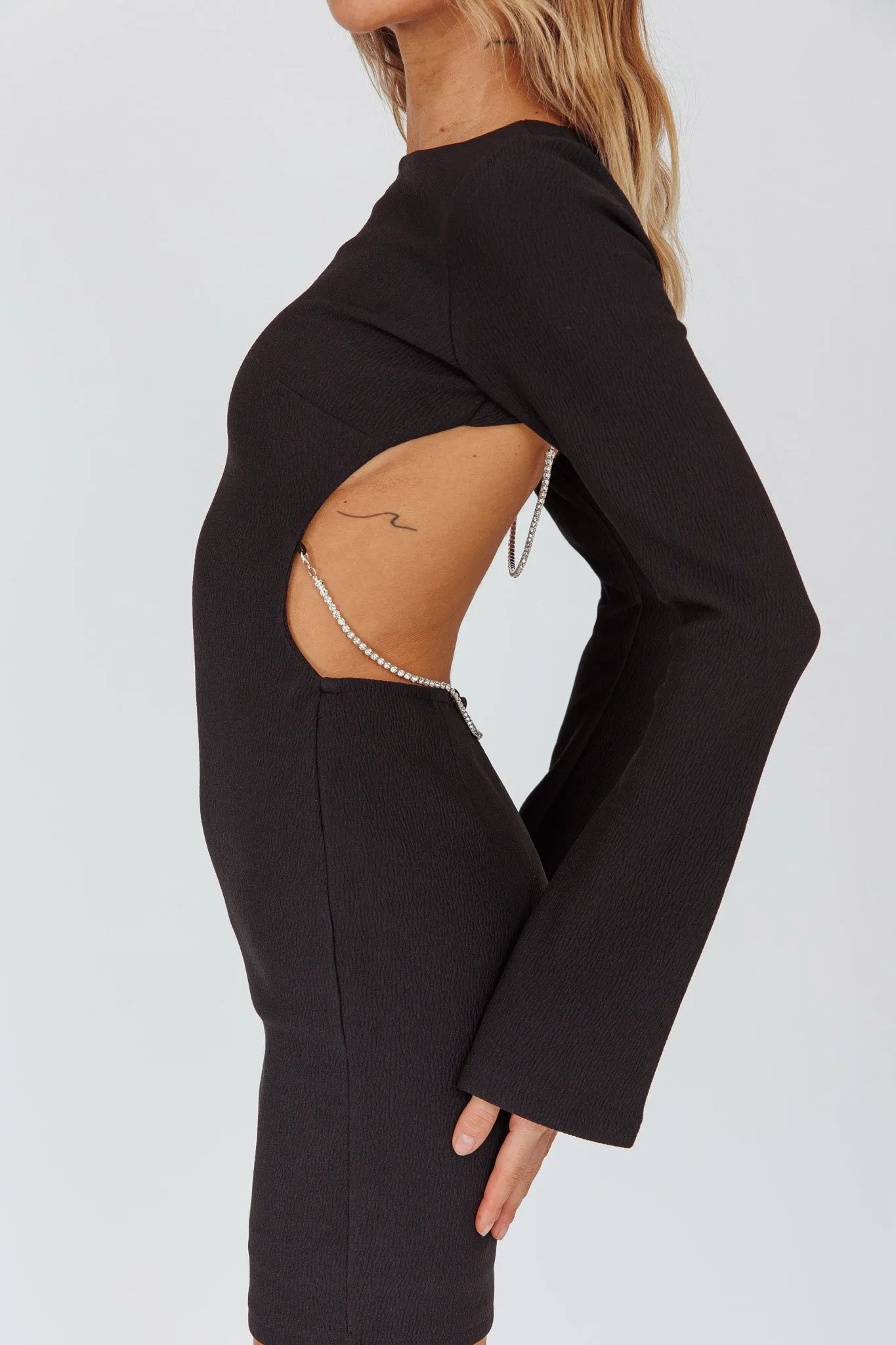 Lakshmi Long Sleeve Open Back Mini Dress Black sold by Selfie Leslie product image thumbnail 4