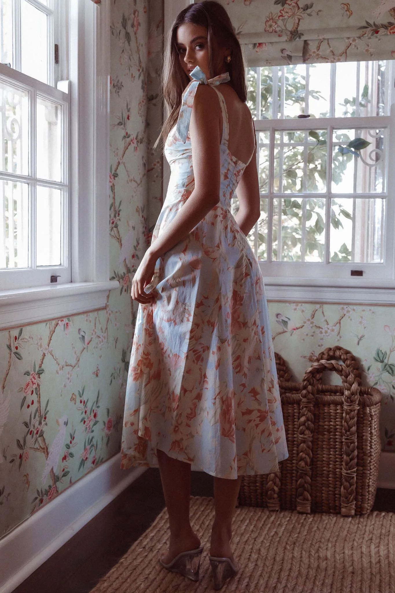 Sweet Pea Tied Shoulder Midi Dress Floral Blue sold by Selfie Leslie product image thumbnail 4