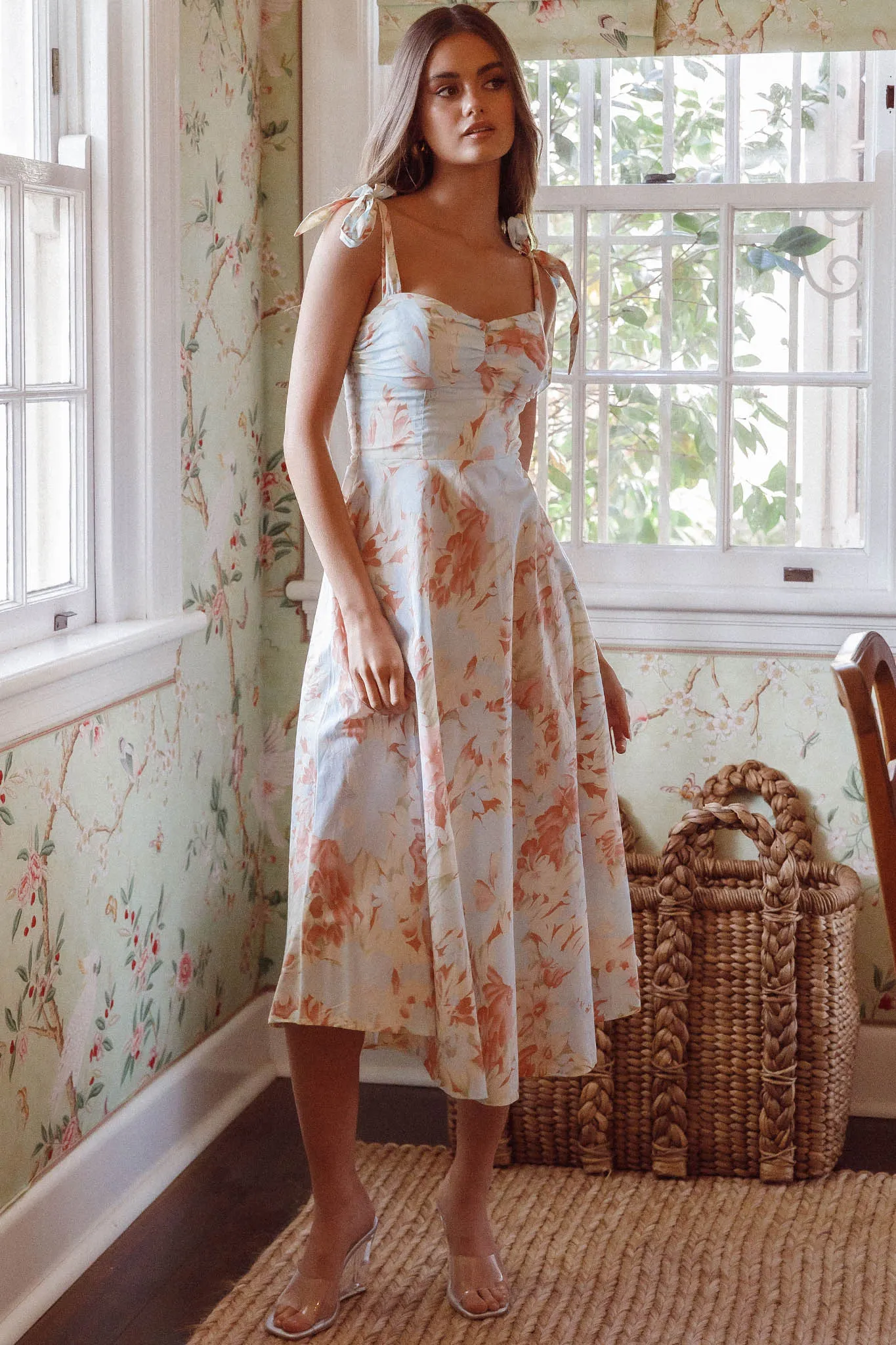Sweet Pea Tied Shoulder Midi Dress Floral Blue sold by Selfie Leslie product image thumbnail 3