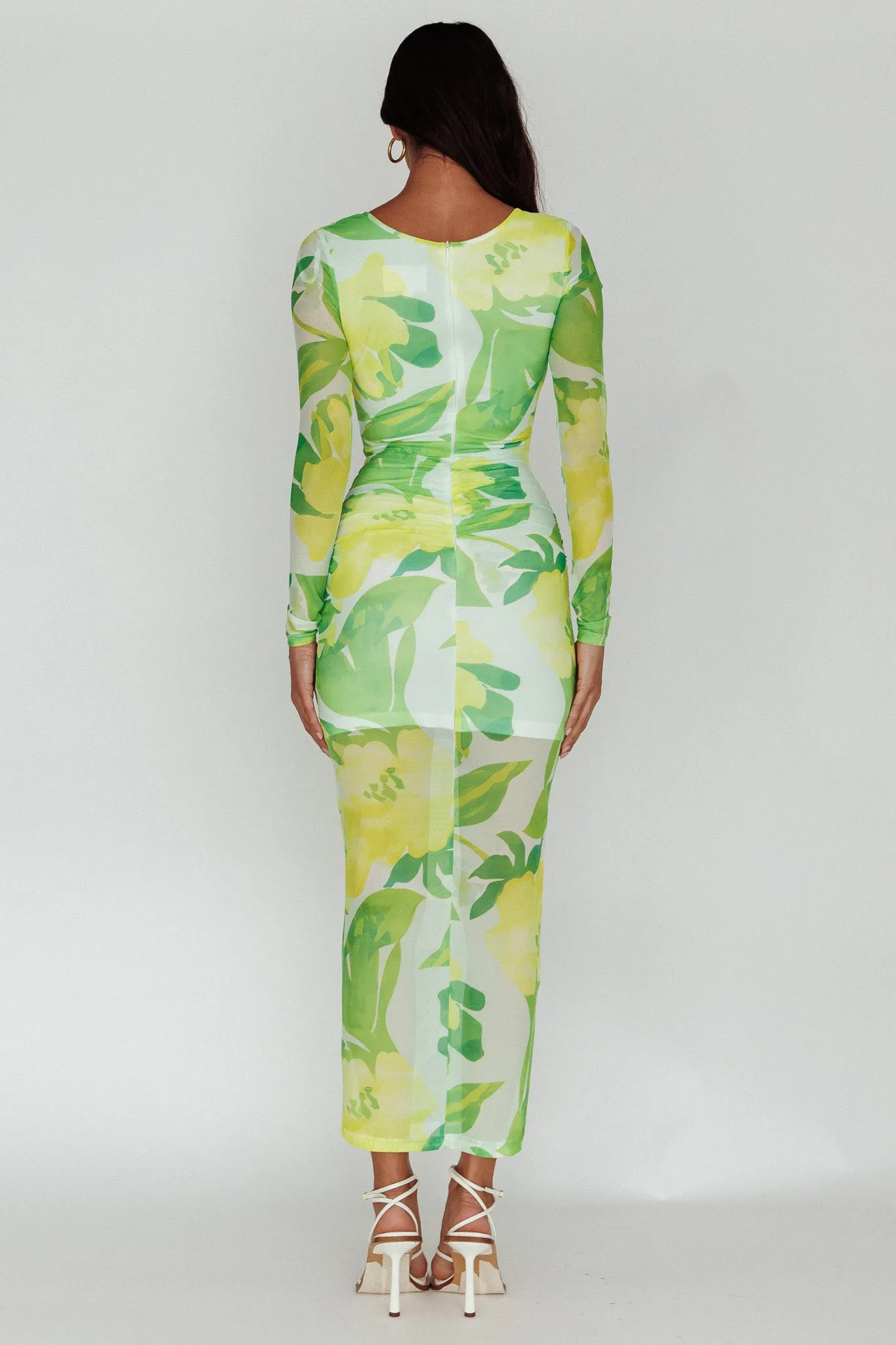 Chardae Long Sleeve Mesh Midi Dress Floral Green sold by Selfie Leslie product image thumbnail 2