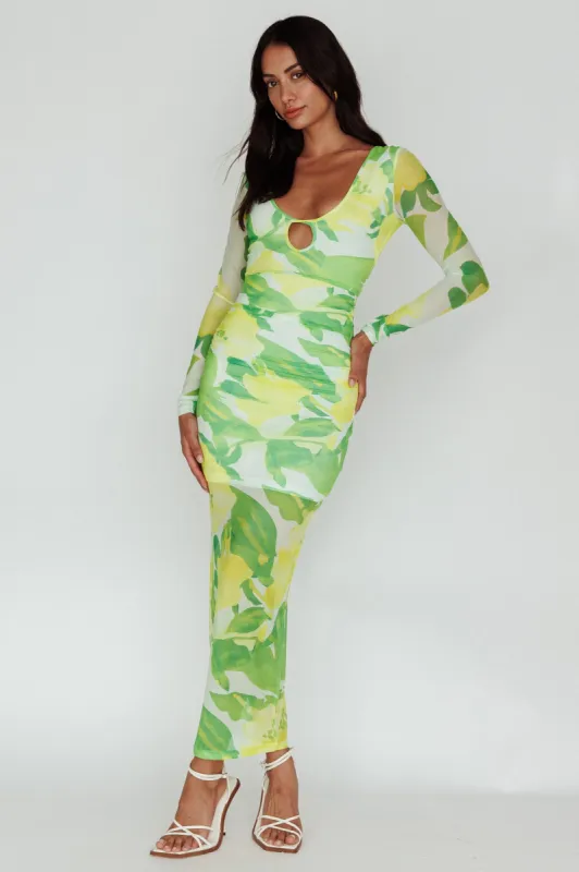 Chardae Long Sleeve Mesh Midi Dress Floral Green sold by Selfie Leslie