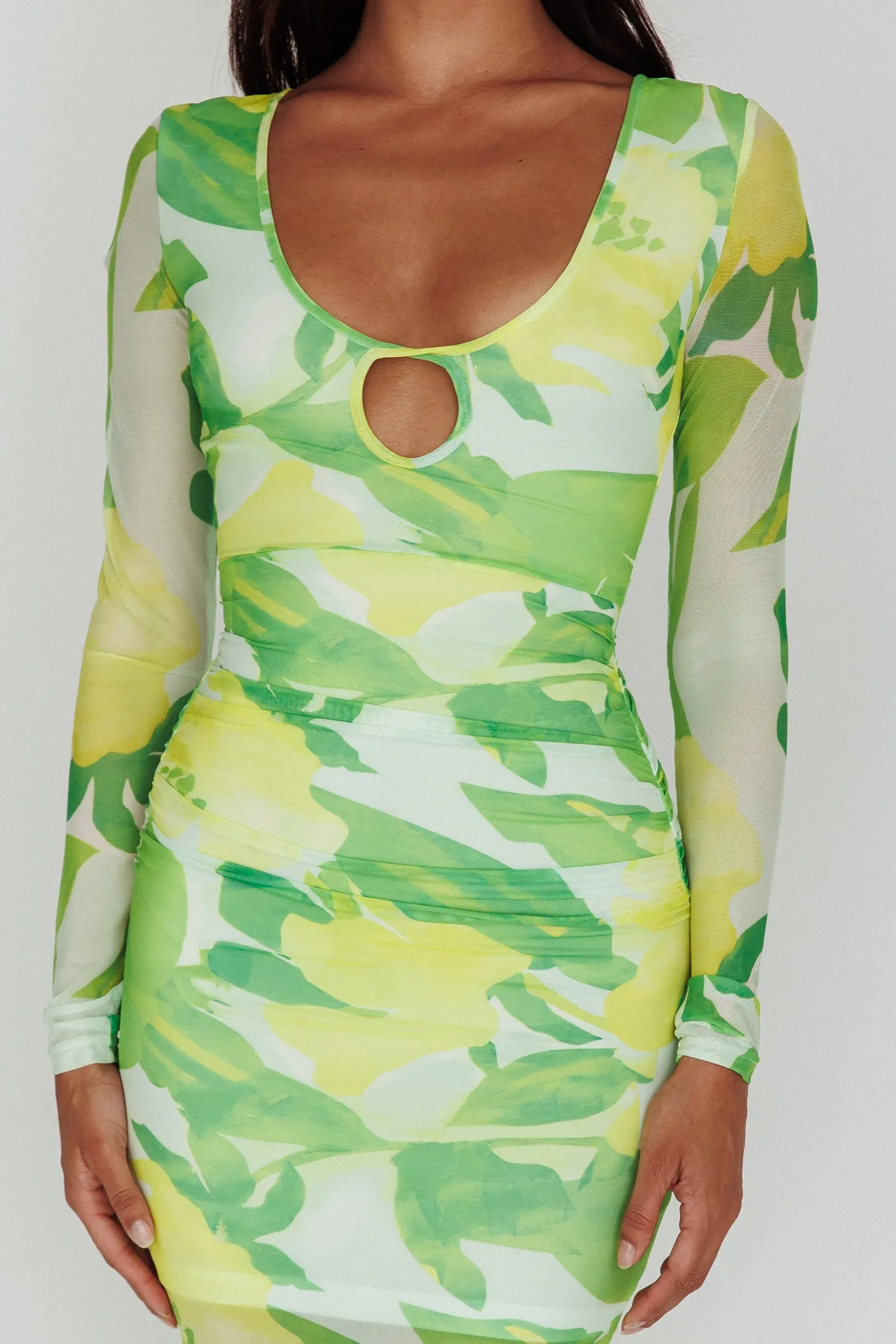 Chardae Long Sleeve Mesh Midi Dress Floral Green sold by Selfie Leslie product image thumbnail 4