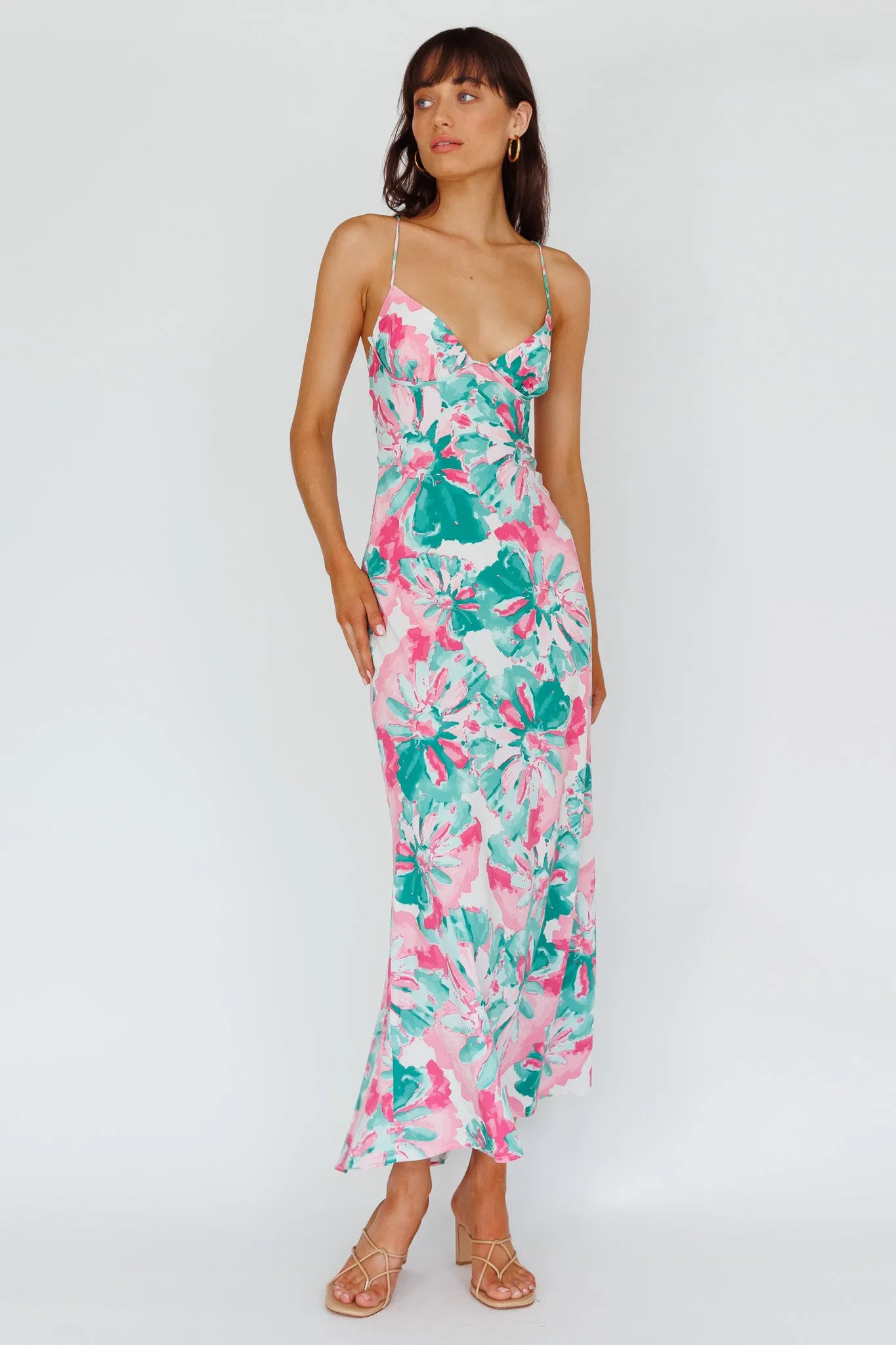 Alora Tie-Up Back Maxi Dress Flower Green sold by Selfie Leslie product image thumbnail 5