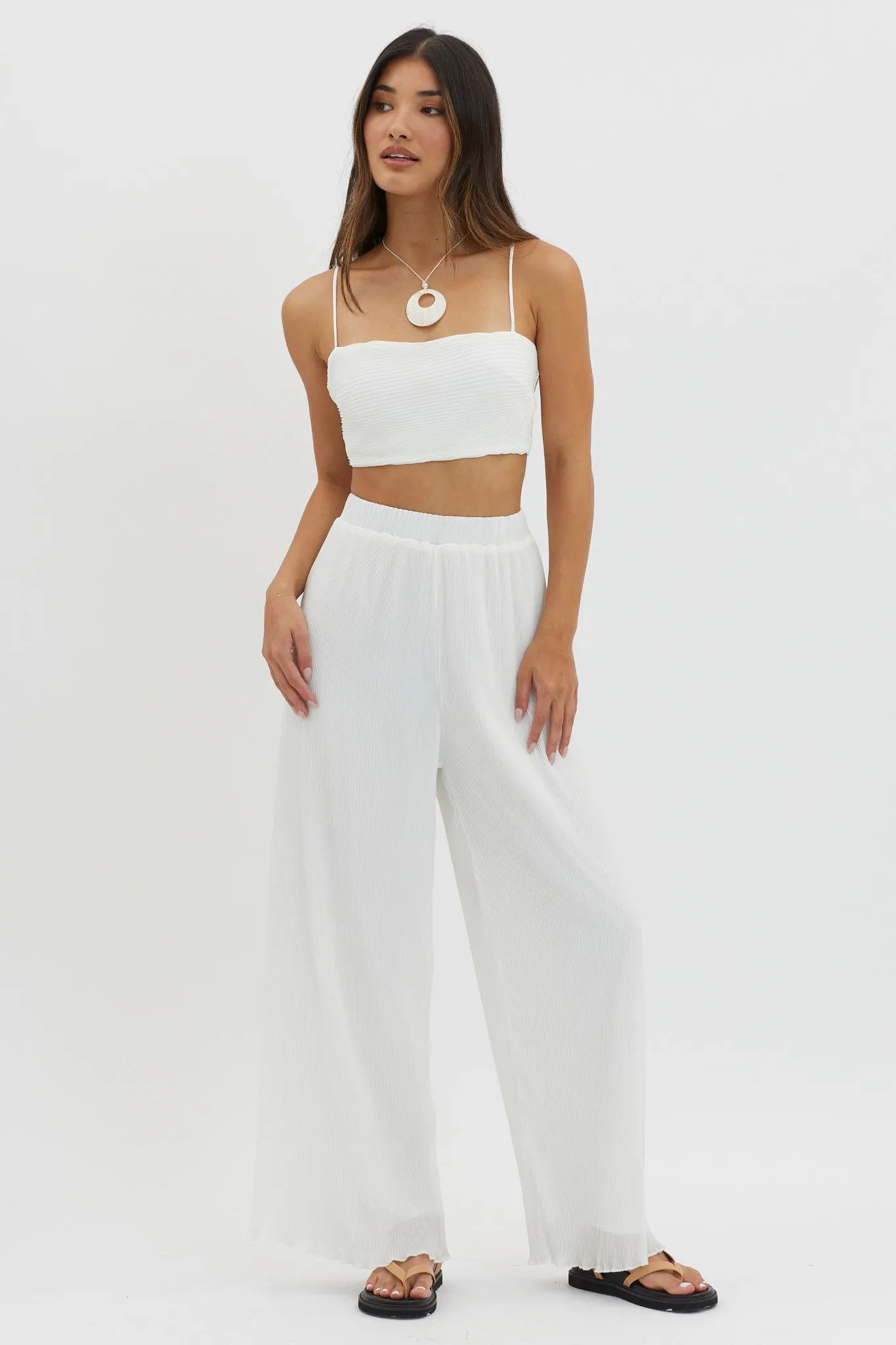 Light Energy Accordion Pleat Pants White sold by Selfie Leslie