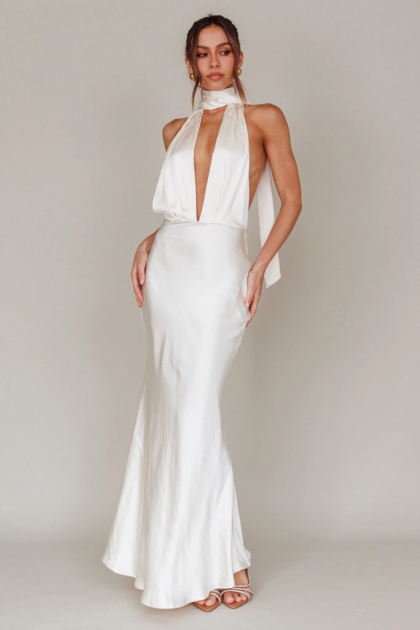 Italia Azure Halterneck Maxi Dress Oyster sold by Selfie Leslie product image thumbnail 4