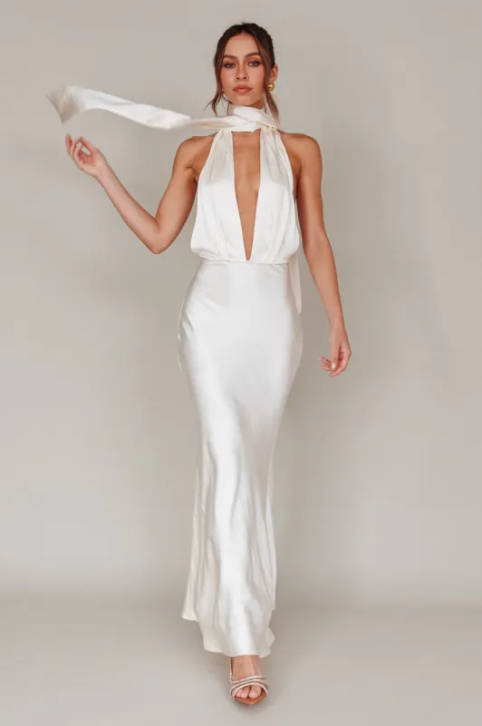 Italia Azure Halterneck Maxi Dress Oyster sold by Selfie Leslie