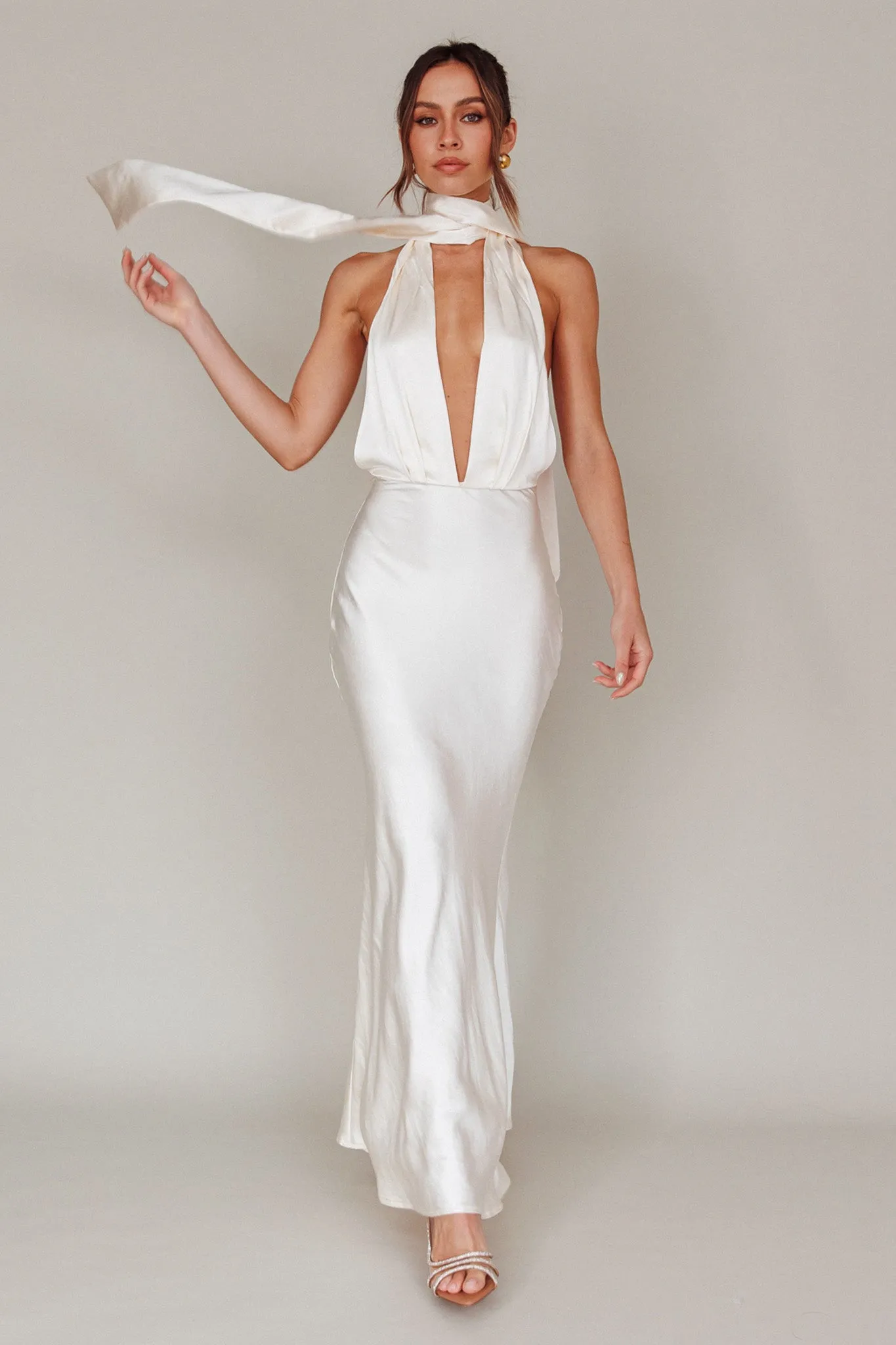 Italia Azure Halterneck Maxi Dress Oyster sold by Selfie Leslie