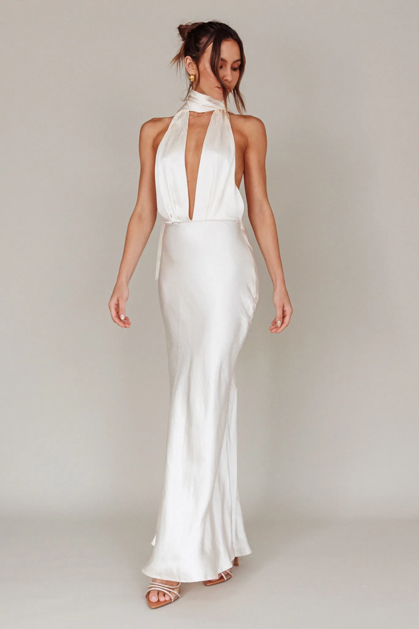 Italia Azure Halterneck Maxi Dress Oyster sold by Selfie Leslie product image thumbnail 5