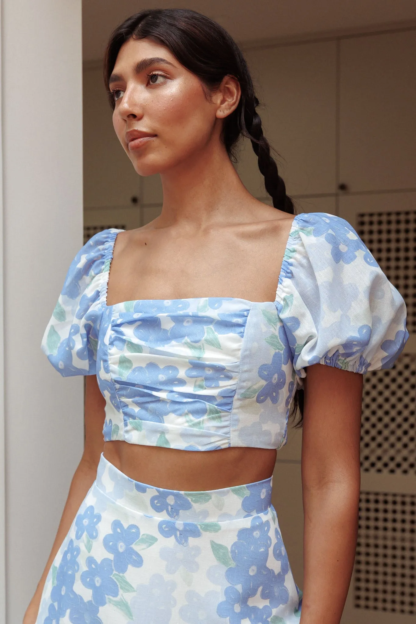 The Moment Puff Sleeve Crop Top Floral Blue sold by Selfie Leslie product image thumbnail 5