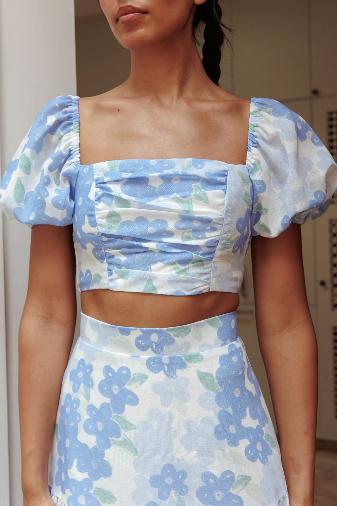 The Moment Puff Sleeve Crop Top Floral Blue sold by Selfie Leslie product image thumbnail 4