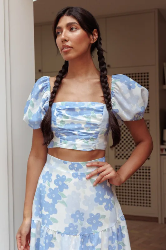 The Moment Puff Sleeve Crop Top Floral Blue sold by Selfie Leslie