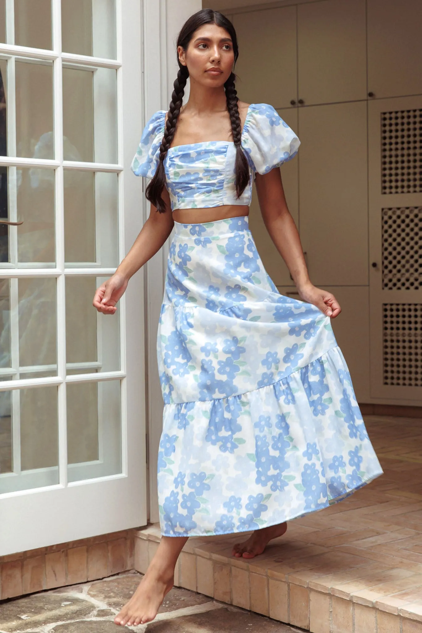 The Moment Puff Sleeve Crop Top Floral Blue sold by Selfie Leslie product image thumbnail 3