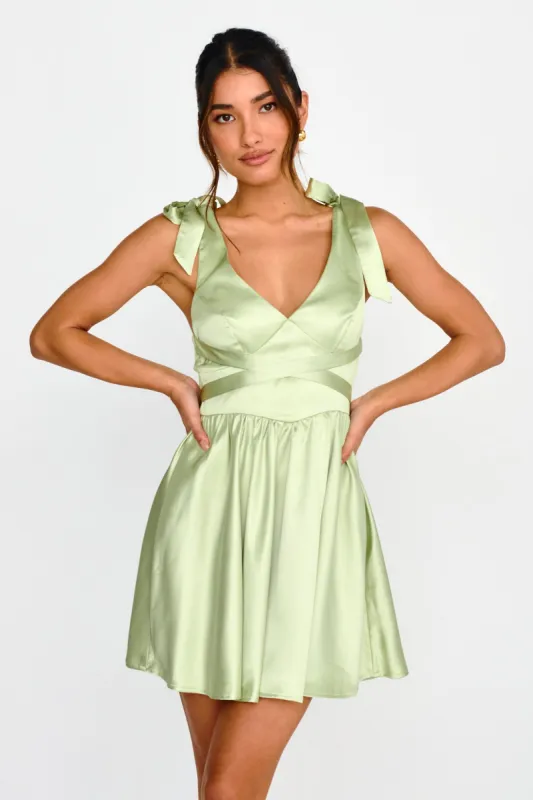 Majesty Tied Shoulder Mini Dress Lime sold by Selfie Leslie