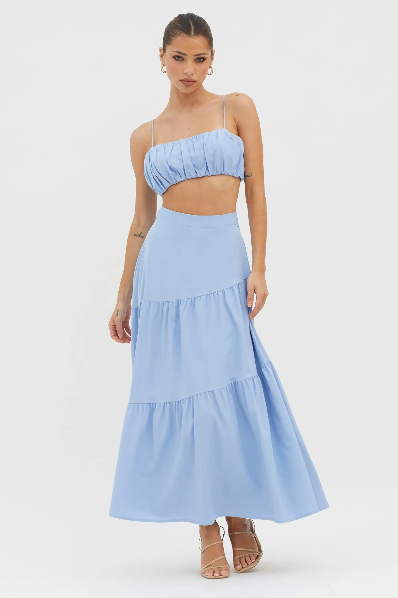 Bondi Waist Tie Maxi Skirt Blue sold by Selfie Leslie