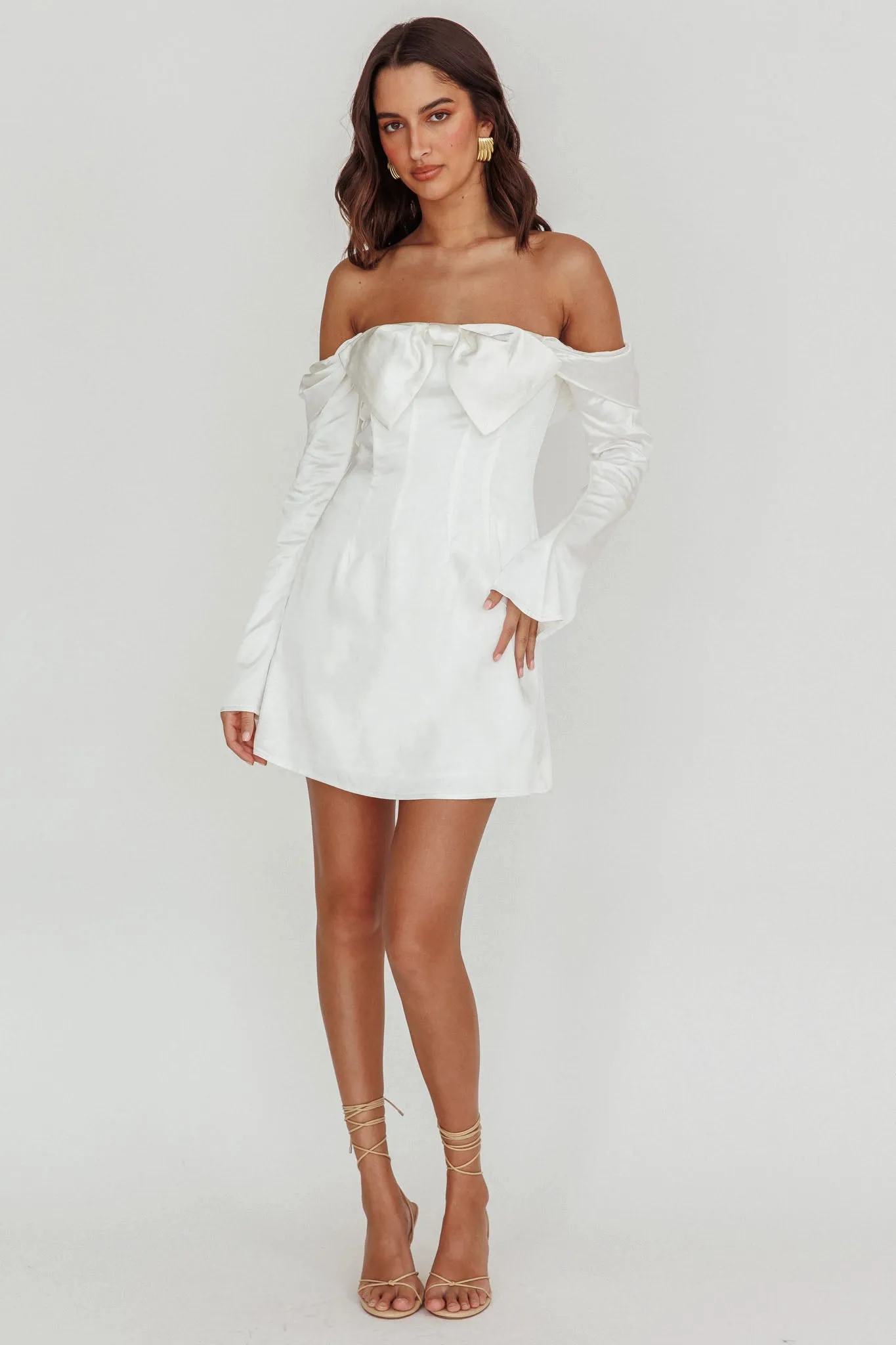 Lilith Off Shoulder Bow Mini Dress White sold by Selfie Leslie product image thumbnail 3