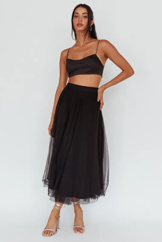 Jasmine Organza Mesh Elasticated Waist Midi Skirt Black sold by Selfie Leslie