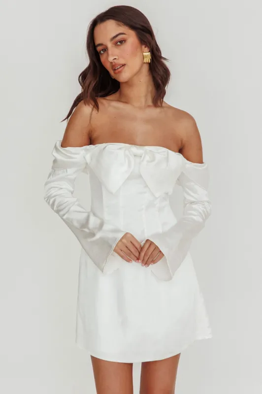 Lilith Off Shoulder Bow Mini Dress White sold by Selfie Leslie
