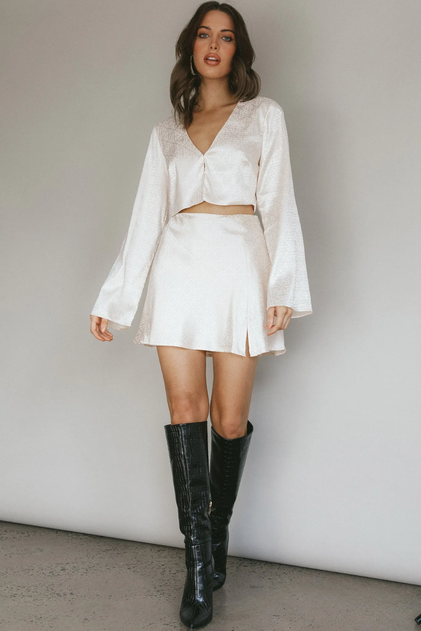 Reese Long Sleeve Satin Crop Top Cream sold by Selfie Leslie product image thumbnail 5