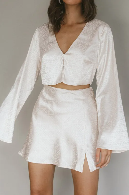 Reese Long Sleeve Satin Crop Top Cream sold by Selfie Leslie