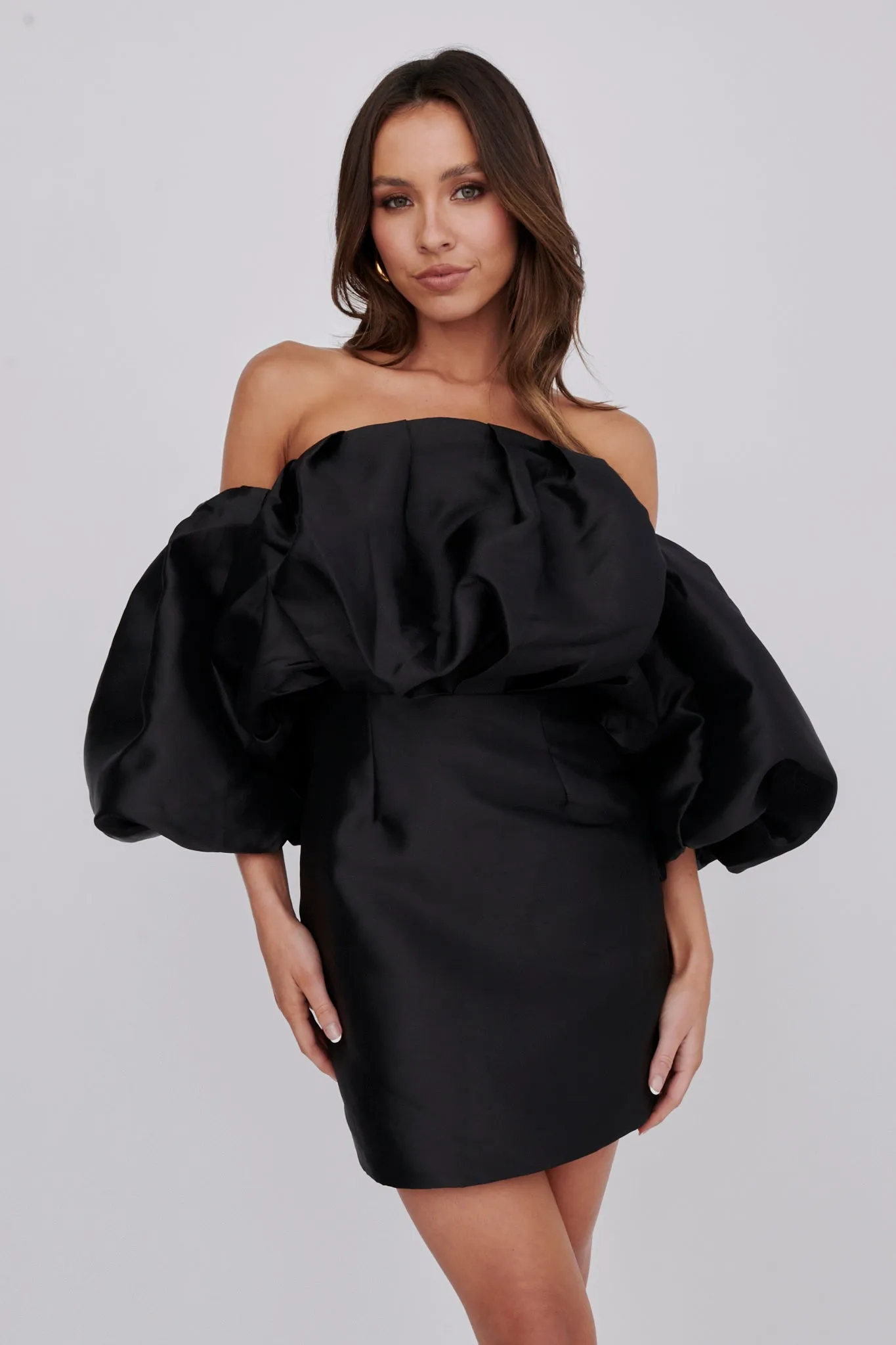 Dream Time Puffed Neckline Mini Dress Black sold by Selfie Leslie