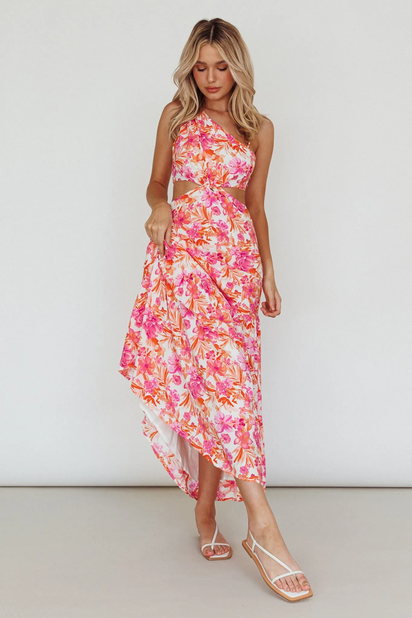 Evening Breeze Cut-Out Waist Maxi Dress Floral Pink sold by Selfie Leslie