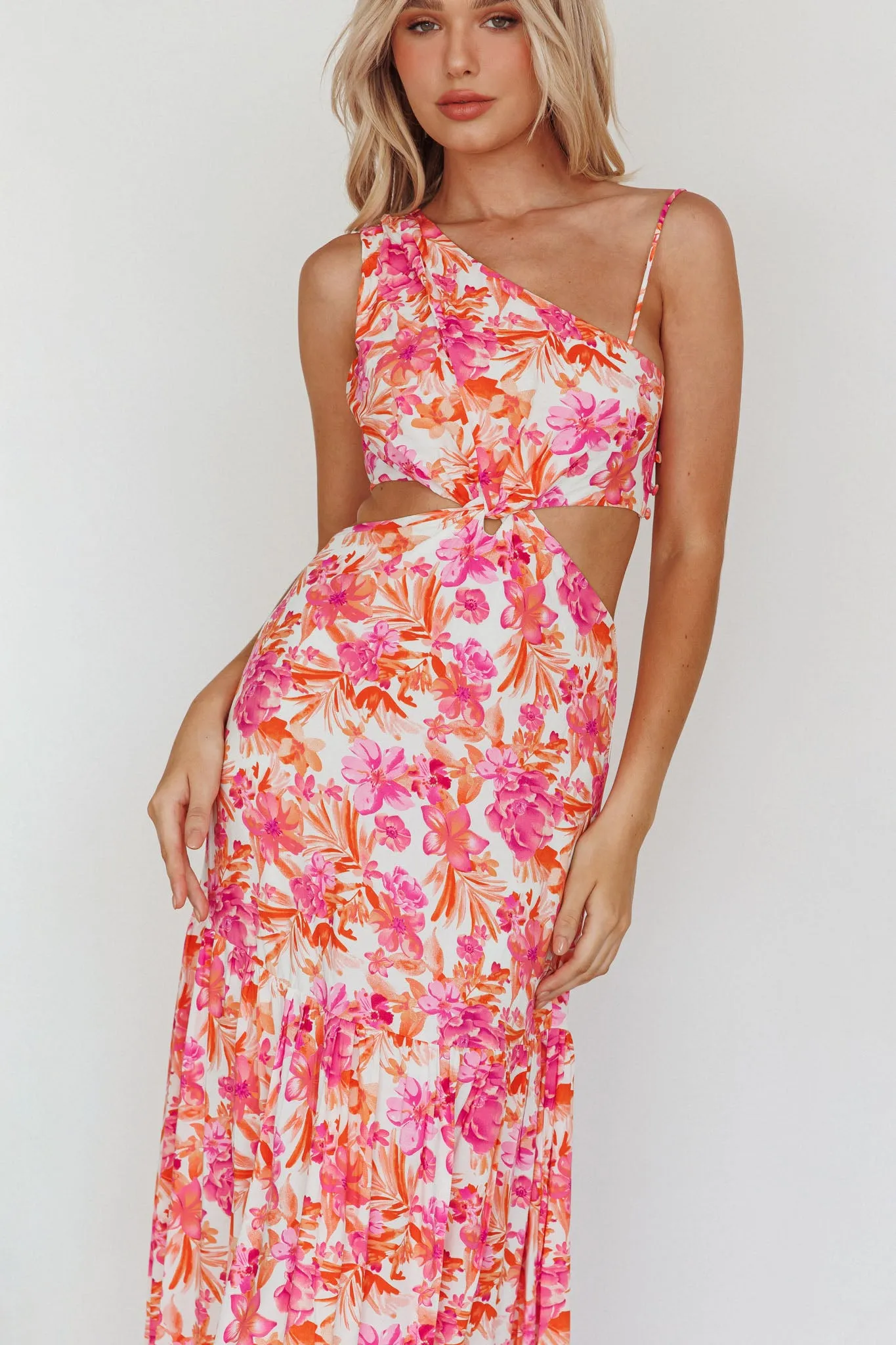 Evening Breeze Cut-Out Waist Maxi Dress Floral Pink sold by Selfie Leslie product image thumbnail 4