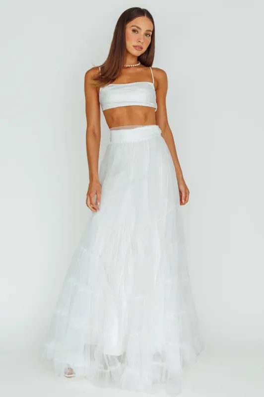 Mavis Mesh Overlay Maxi Skirt White sold by Selfie Leslie