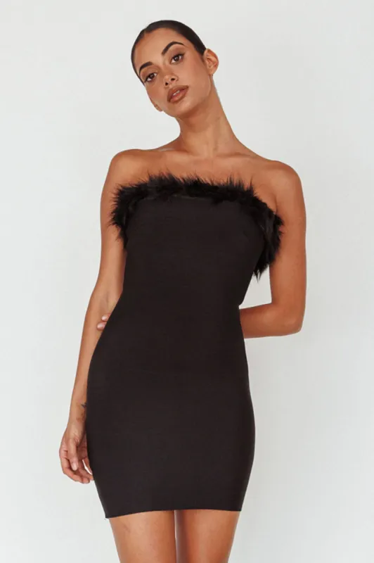 Cherri Fur Trim Mini Dress Electric Black sold by Selfie Leslie