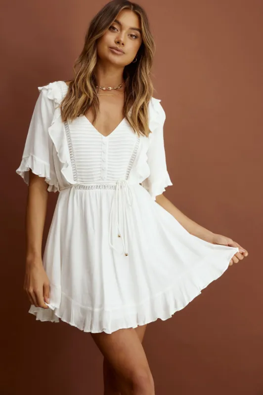 Promenade Faux Placket Pintuck Dress White sold by Selfie Leslie