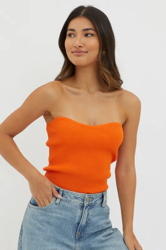 Flora Strapless Knit Top Orange sold by Selfie Leslie