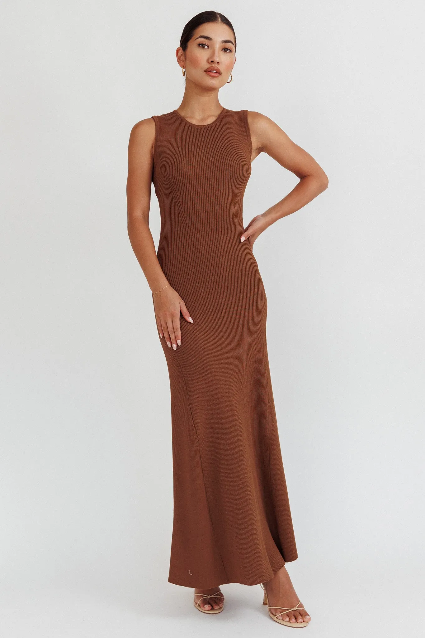Braylee Sleeveless Ribbed Knit Maxi Dress Chocolate sold by Selfie Leslie product image thumbnail 5