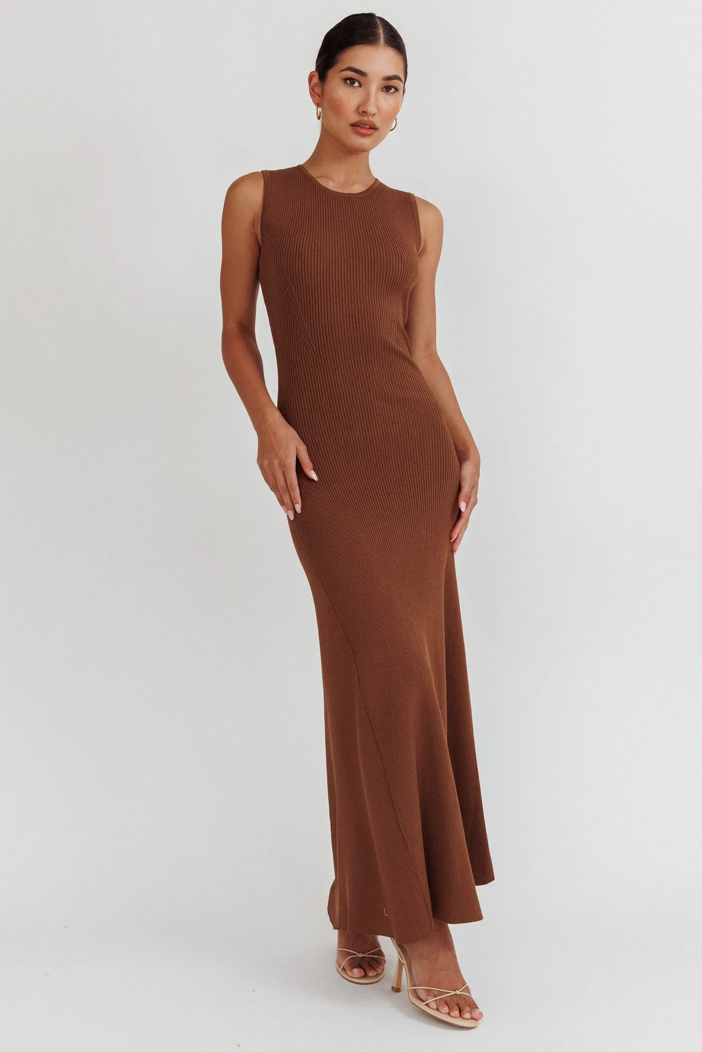 Braylee Sleeveless Ribbed Knit Maxi Dress Chocolate sold by Selfie Leslie product image thumbnail 3