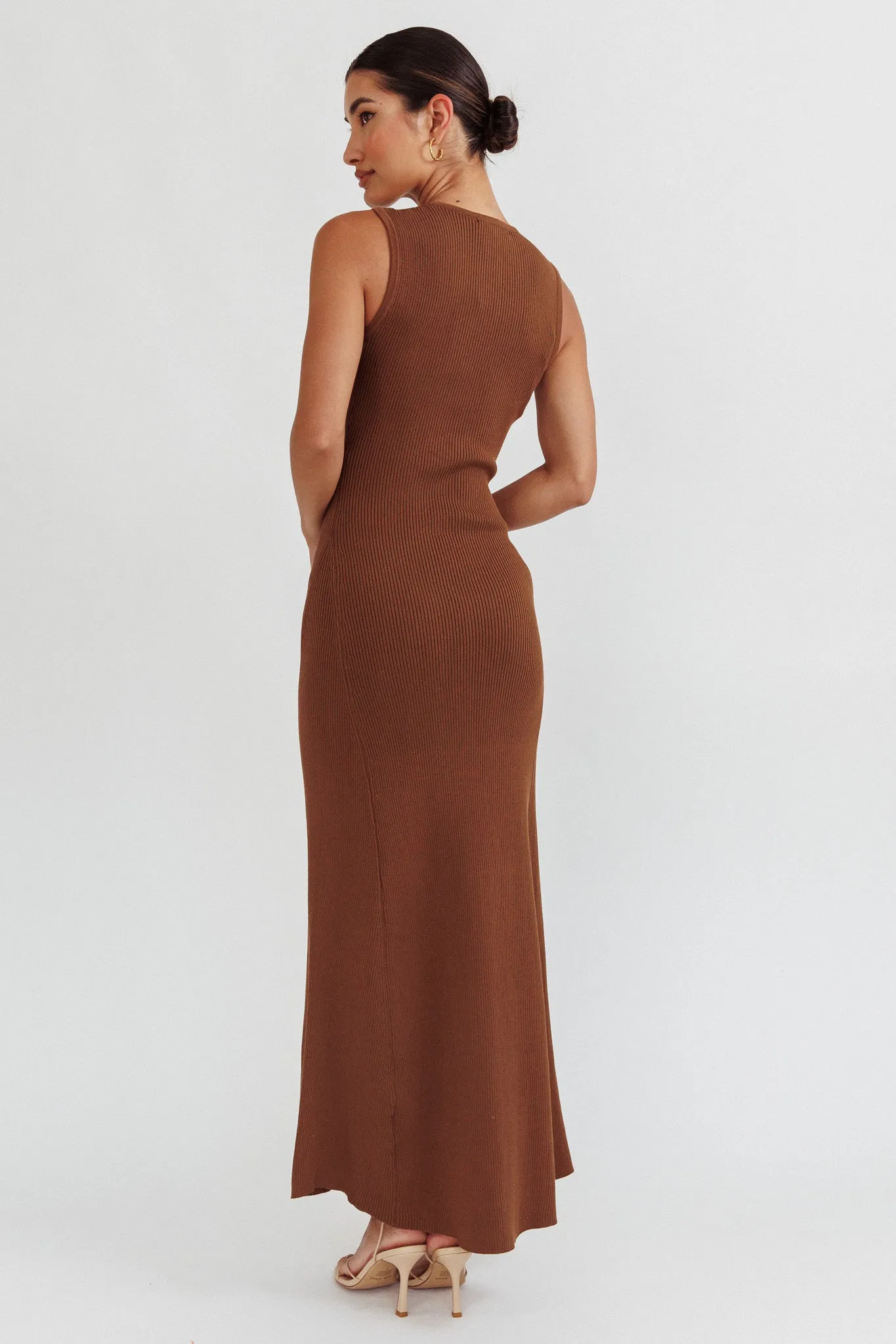 Braylee Sleeveless Ribbed Knit Maxi Dress Chocolate sold by Selfie Leslie product image thumbnail 2