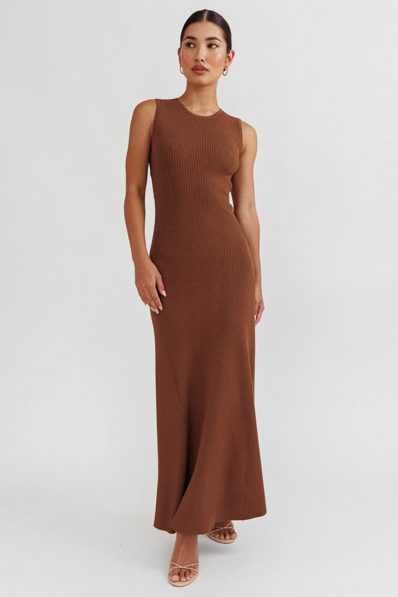 Braylee Sleeveless Ribbed Knit Maxi Dress Chocolate sold by Selfie Leslie