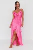 Rosalia Ruched Ruffle Maxi Dress Fuchsia sold by Selfie Leslie