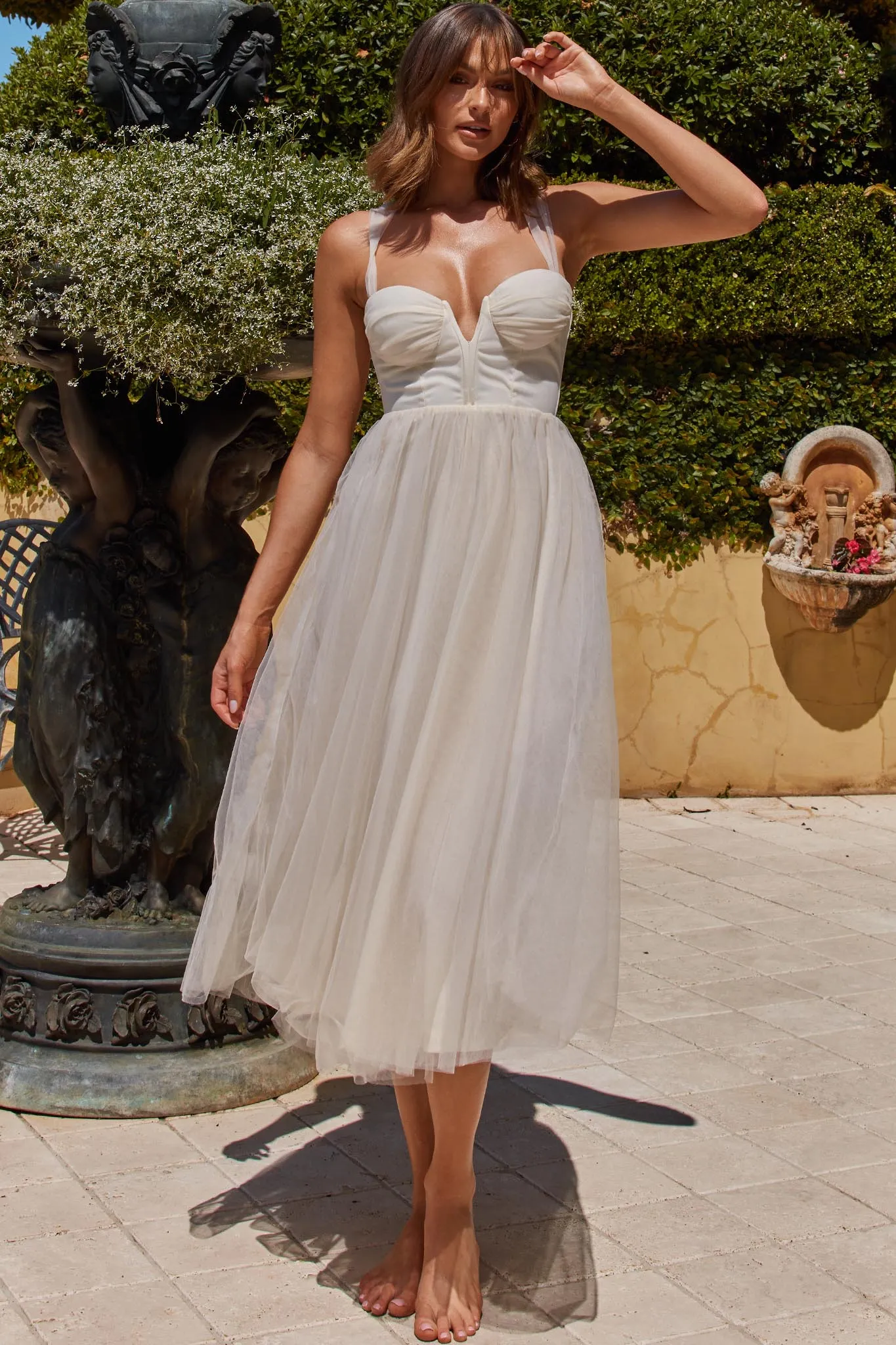 Surreal Lace-Up Back Tulle Midi Dress Butter sold by Selfie Leslie product image thumbnail 4