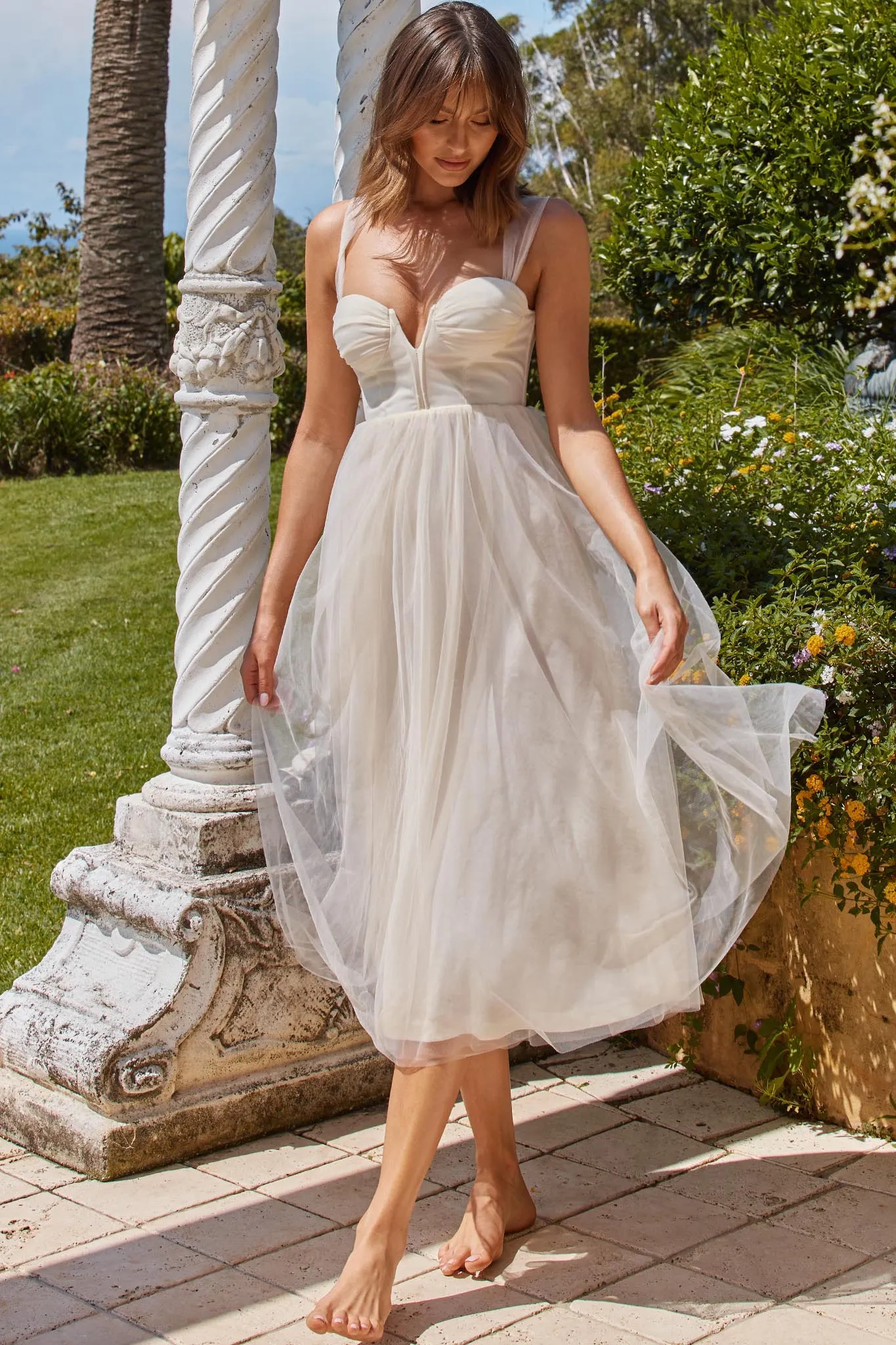 Surreal Lace-Up Back Tulle Midi Dress Butter sold by Selfie Leslie