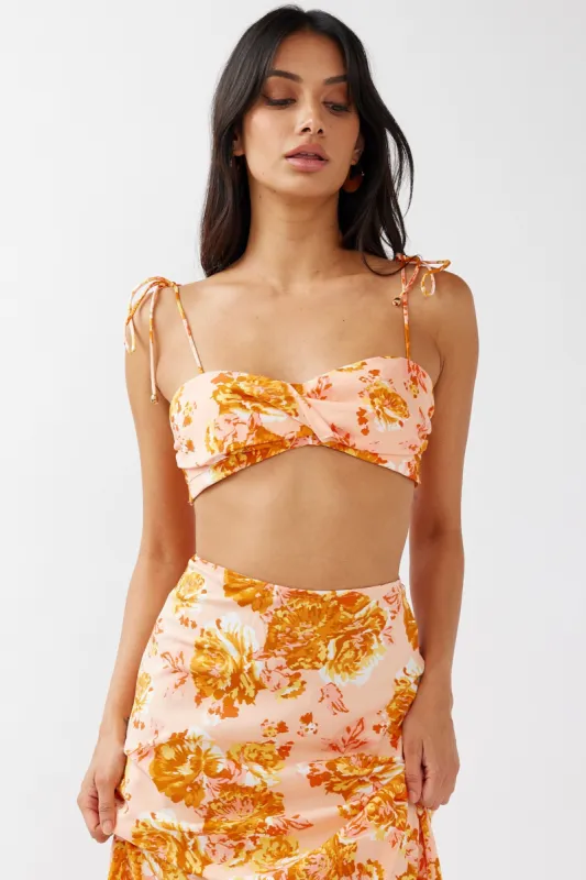 Gabbi Tied Shoulder Crop Top Floral Orange sold by Selfie Leslie