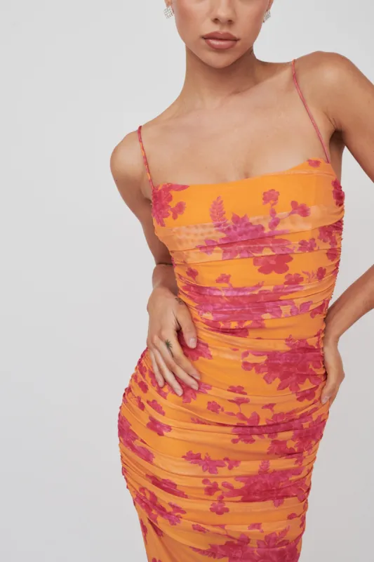 Logan Cami Strap Midi Dress Flower Orange sold by Selfie Leslie